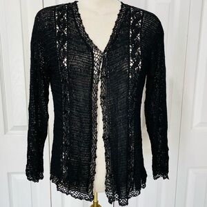 Vintage Express Tricot Black Crochet Beaded Button up Openwork Cardigan